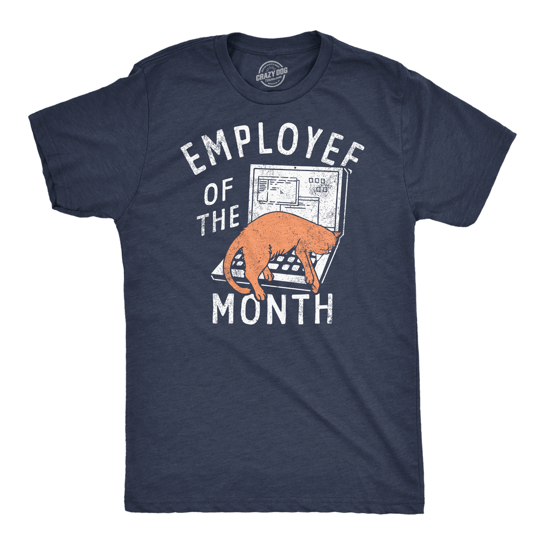 Funny Heather Navy - Employee Of The Month Employee Of The Month Mens T Shirt Nerdy Cat Office sarcastic Tee