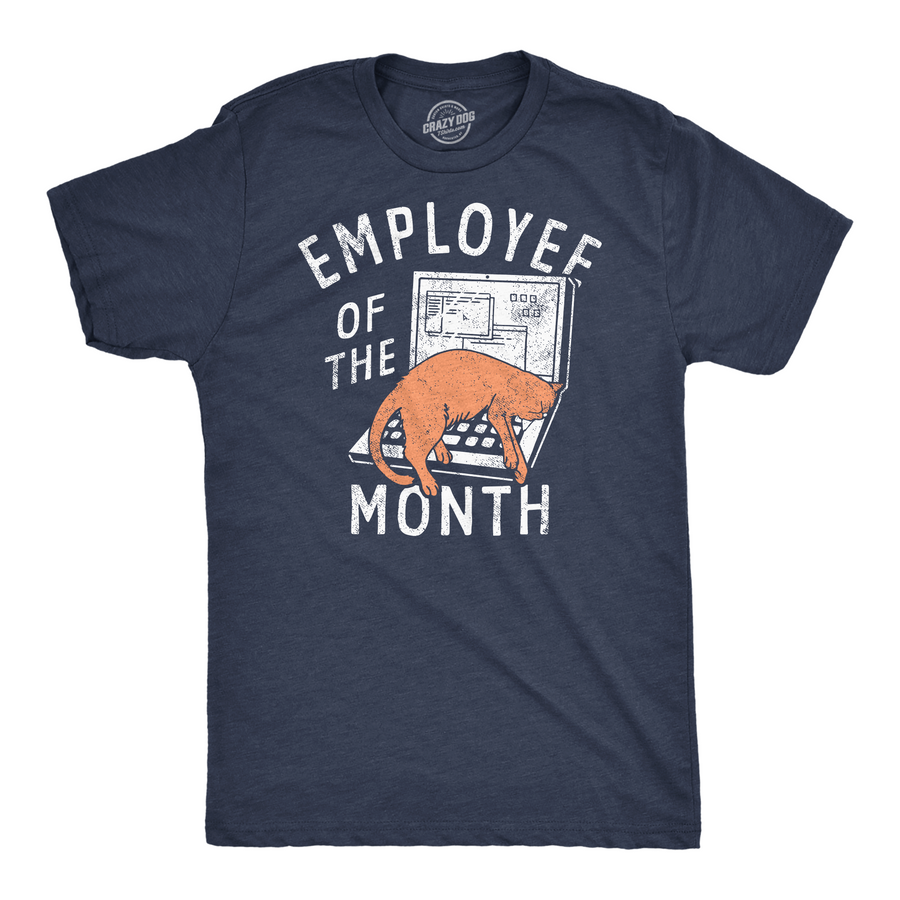 Funny Heather Navy - Employee Of The Month Employee Of The Month Mens T Shirt Nerdy Cat Office sarcastic Tee