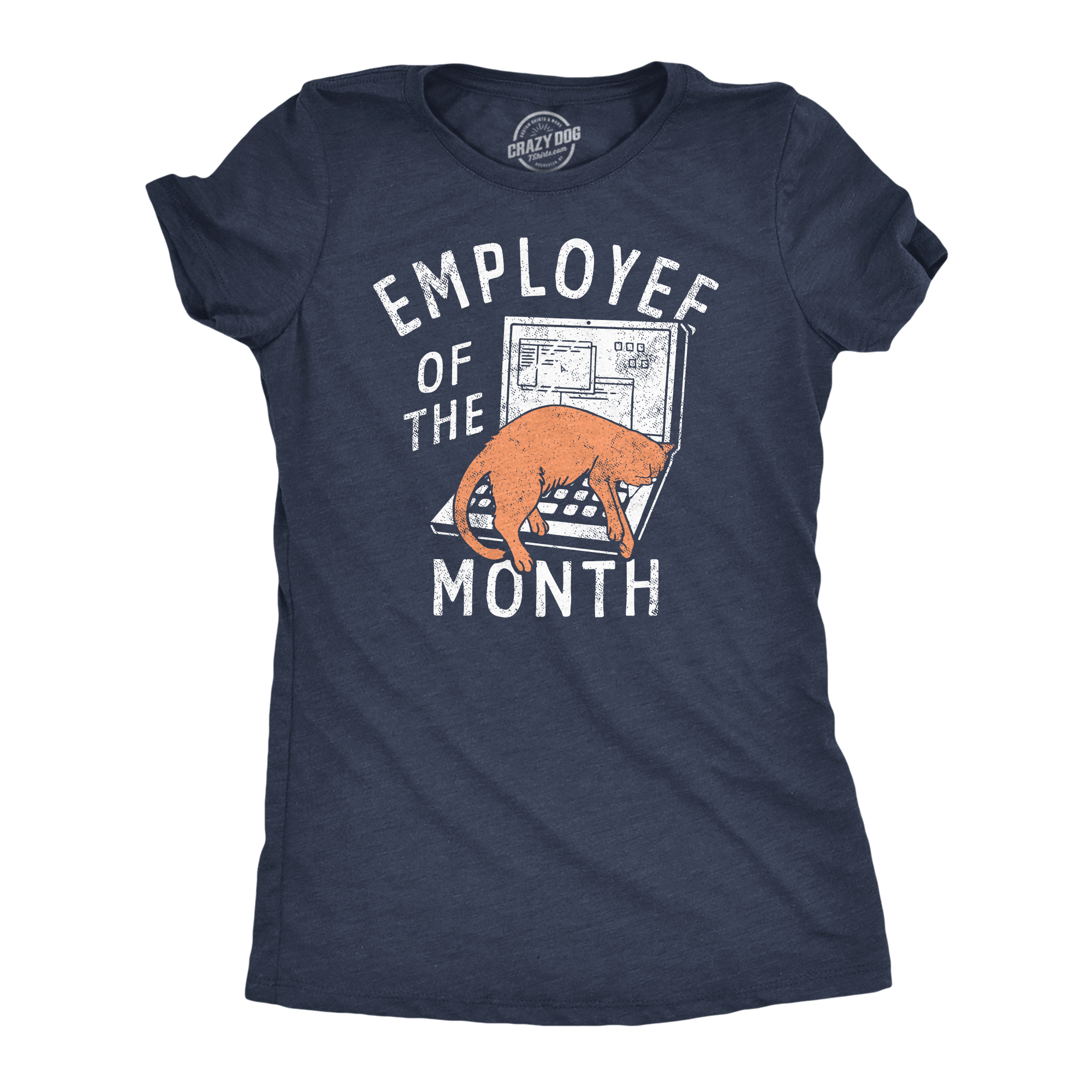 Funny Heather Navy - Employee Of The Month Employee Of The Month Womens T Shirt Nerdy Cat Office Tee