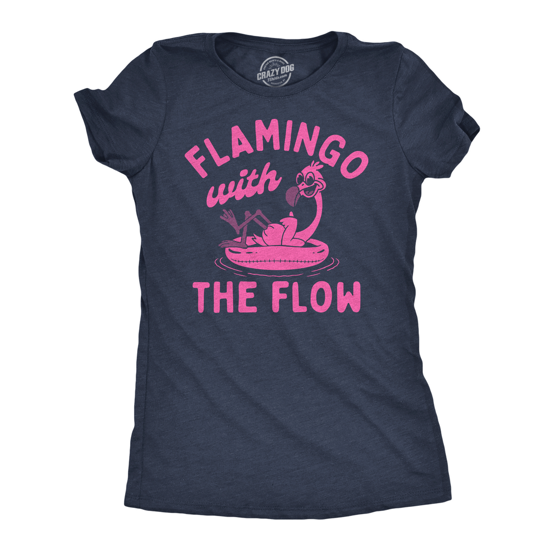 Funny Heather Black - Flamingo With The Flow Flamingo With The Flow Womens T Shirt Nerdy animal sarcastic Tee