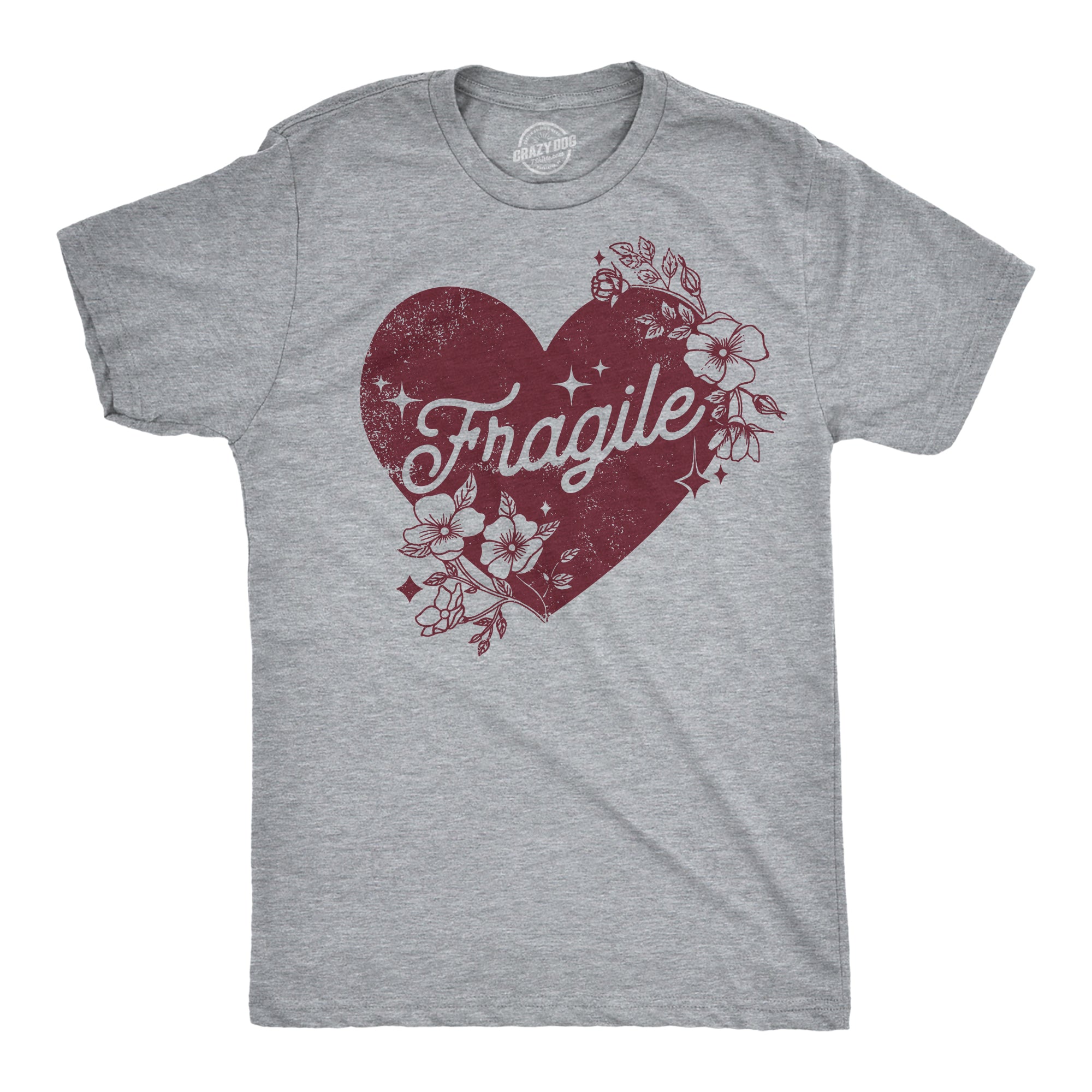 Funny Light Heather Grey - Fragile Heart Fragile Heart Mens T Shirt Nerdy Valentine's Day Sarcastic Tee