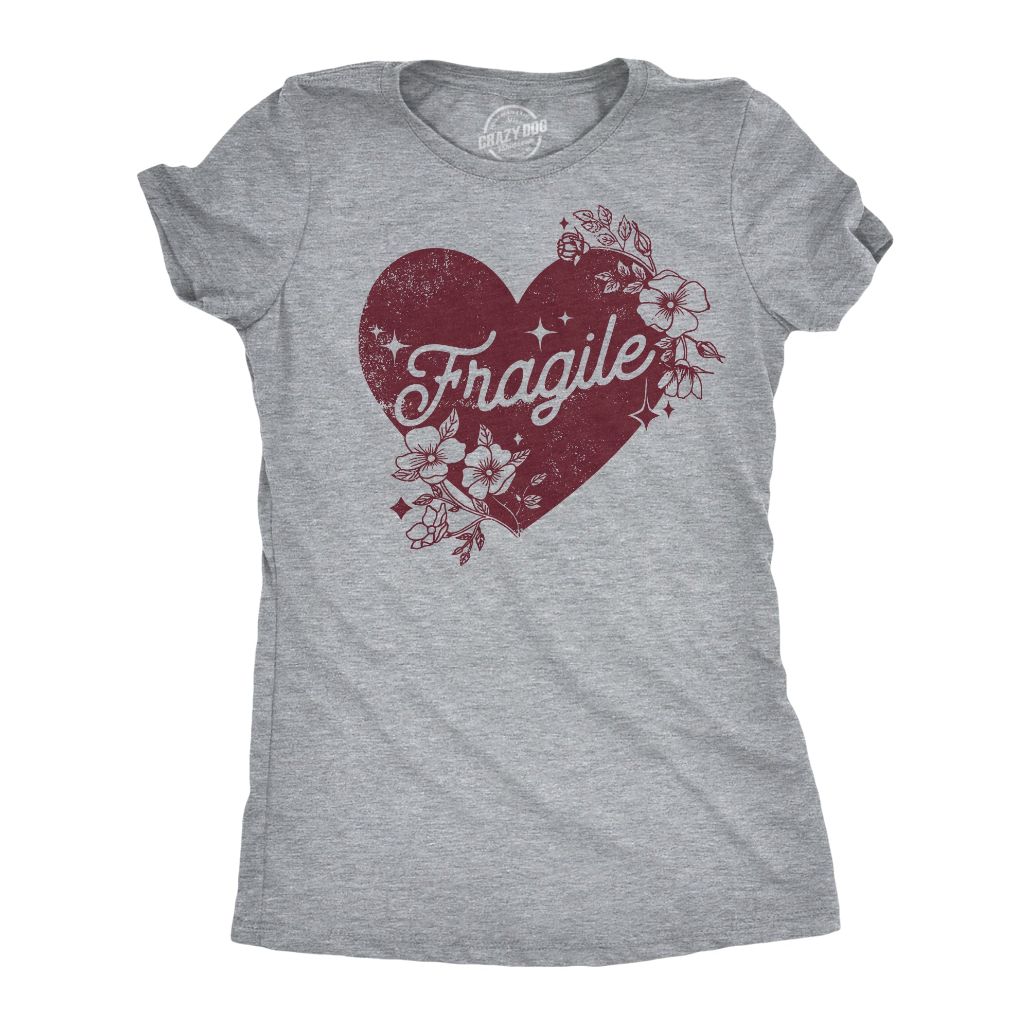 Funny Light Heather Grey - Fragile Heart Fragile Heart Womens T Shirt Nerdy Valentine's Day Sarcastic Tee