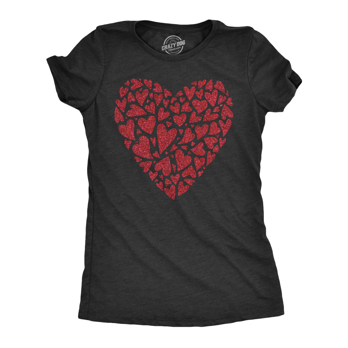 Funny Heather Black - Glitter Heart Glitter Heart Womens T Shirt Nerdy Valentine&#39;s Day Tee