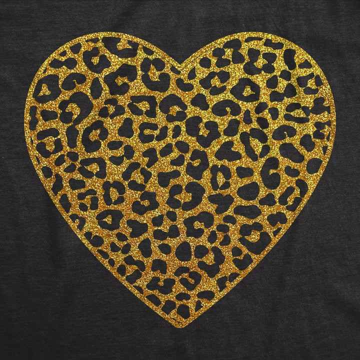 Gold Glitter Leopard Print Heart Women's T Shirt