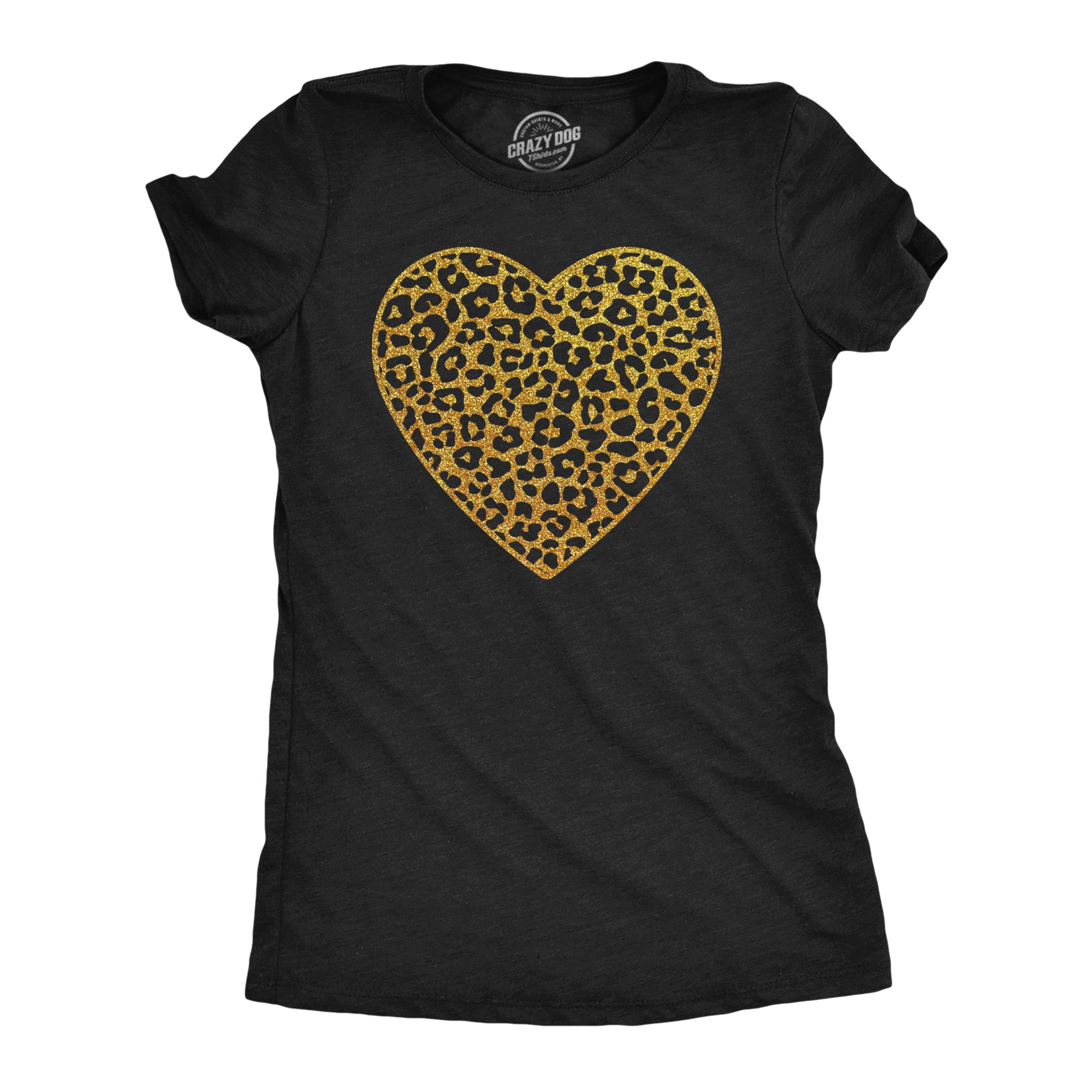 Funny Heather Black - Gold Glitter Leopard Heart Gold Glitter Leopard Print Heart Womens T Shirt Nerdy Sarcastic Tee