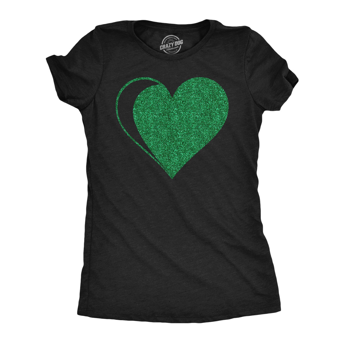 Funny Heather Black - Green Glitter Heart Green Glitter Heart Womens T Shirt Nerdy Saint Patrick&#39;s Day Tee