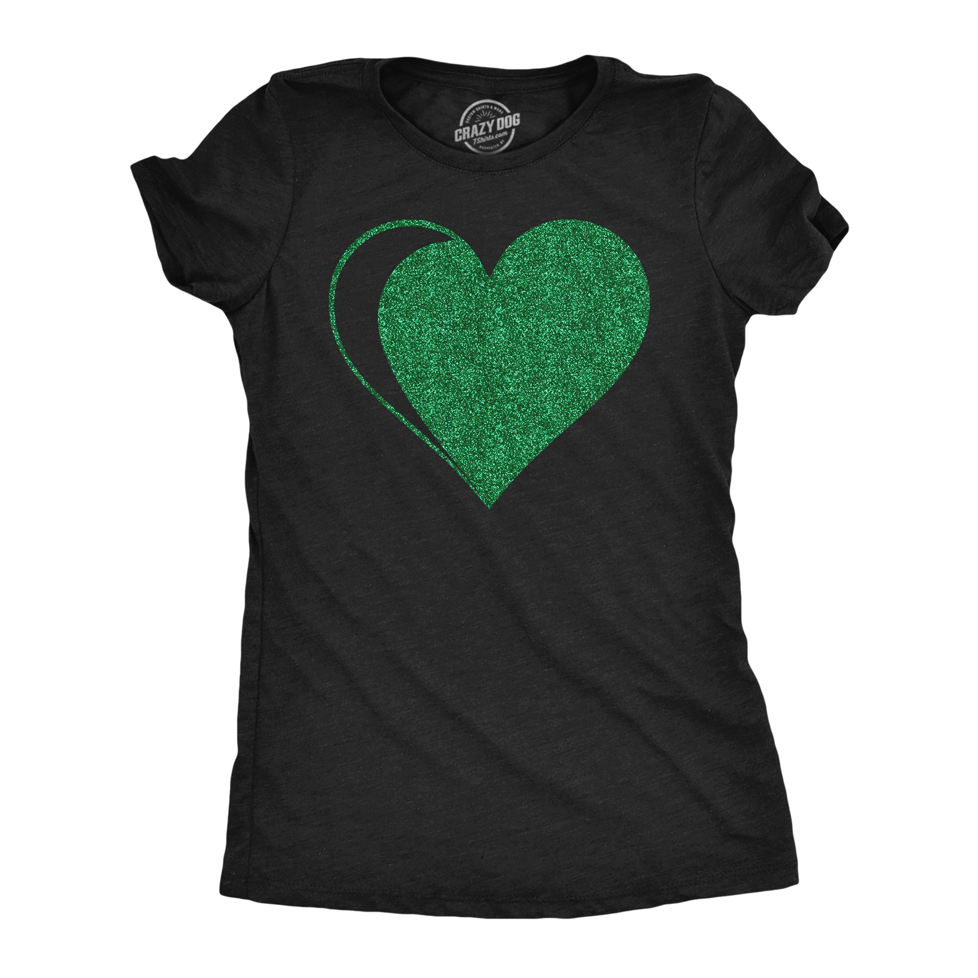 Funny Heather Black - Green Glitter Heart Green Glitter Heart Womens T Shirt Nerdy Saint Patrick's Day Tee