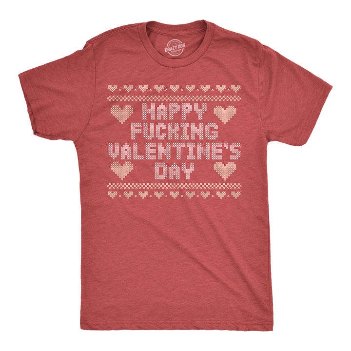 Funny Heather Red - Happy F-ing V-Day Happy Fucking Valentines Day Mens T Shirt Nerdy Valentine's Day Sarcastic Tee
