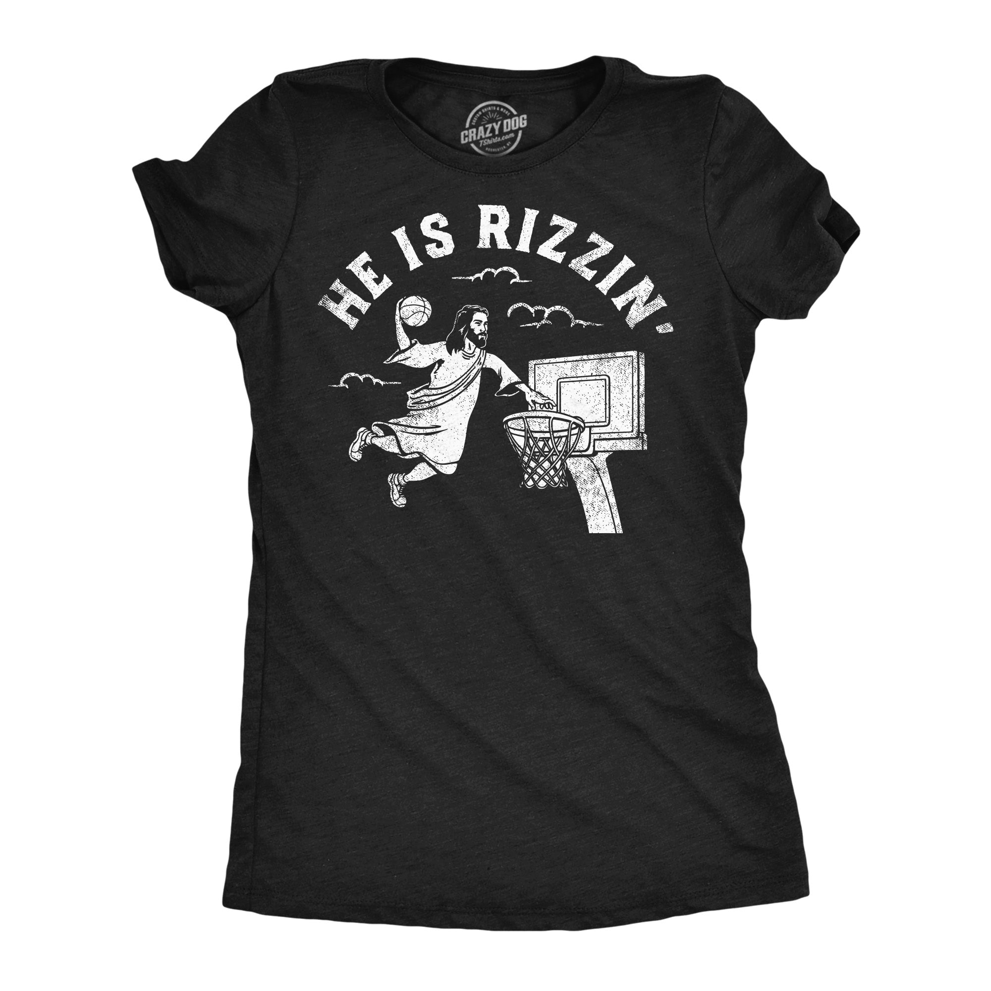 Funny Heather Black - He Is Rizzin He Is Rizzin Womens T Shirt Nerdy Easter Religion sarcastic Tee