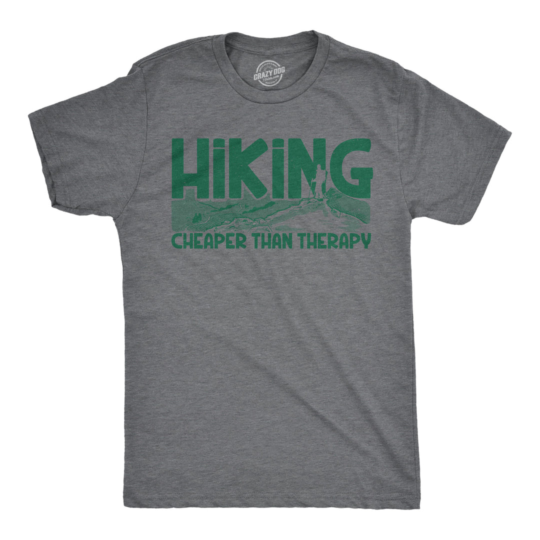 Funny Dark Heather Grey - Hike Therapy Hiking Cheaper Than Therapy Mens T Shirt Nerdy Camping Tee