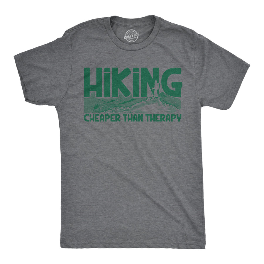 Funny Dark Heather Grey - Hike Therapy Hiking Cheaper Than Therapy Mens T Shirt Nerdy Camping Tee