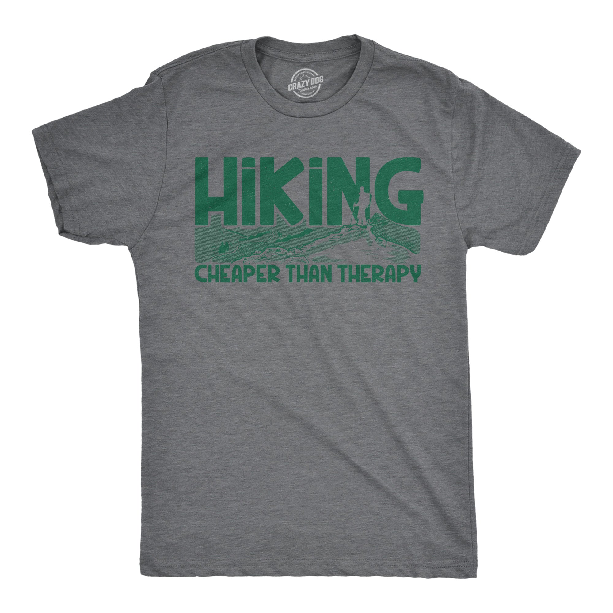 Funny Dark Heather Grey - Hike Therapy Hiking Cheaper Than Therapy Mens T Shirt Nerdy Camping Tee