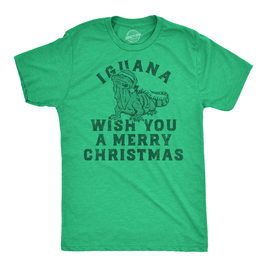 Funny Heather Green - Iguana Merry Xmas Iguana Wish You A Merry Christmas Mens T Shirt Nerdy Christmas animal sarcastic Tee