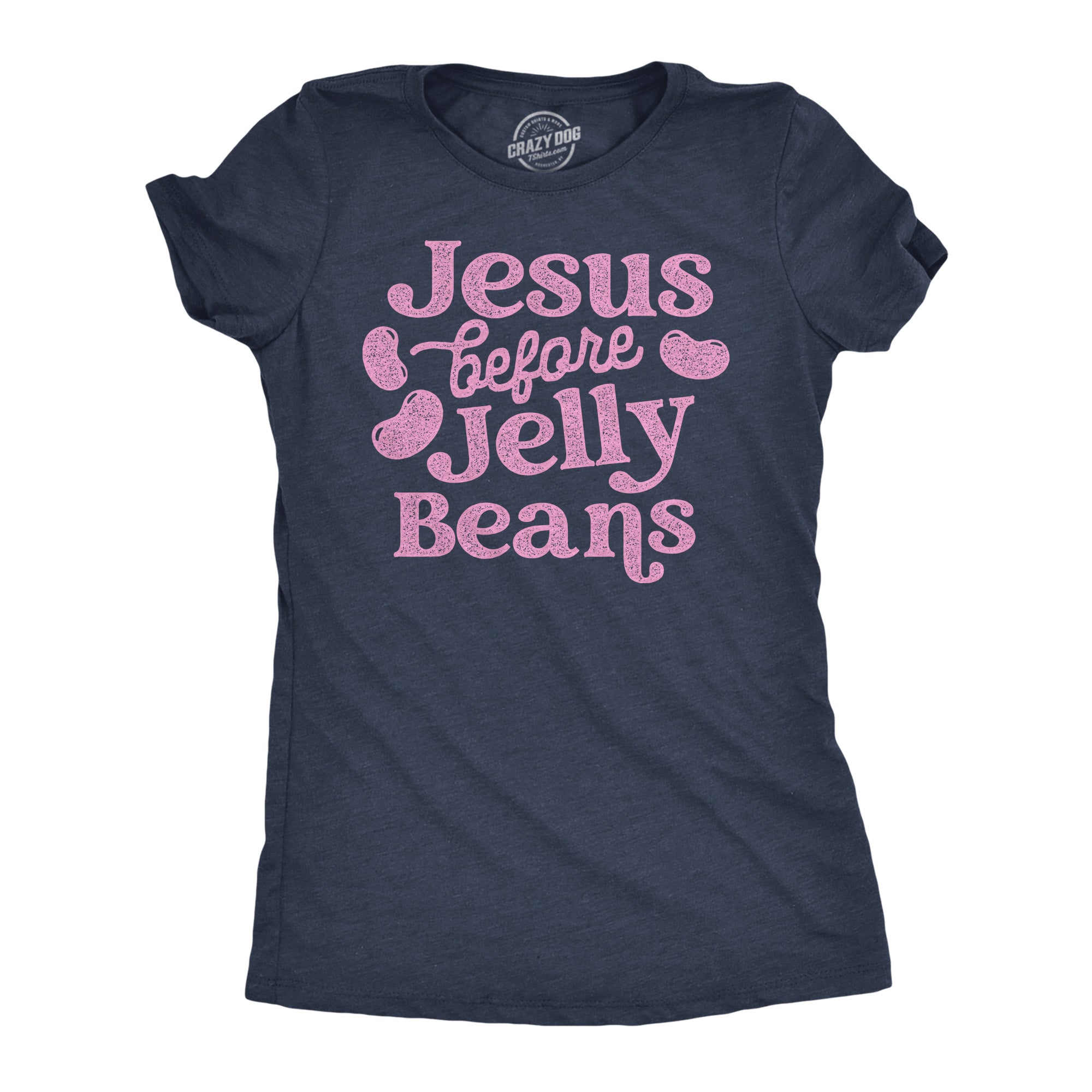 Funny Heather Navy - Jesus Before Jelly Beans Jesus Before Jelly Beans Womens T Shirt Nerdy Easter food Religion Tee
