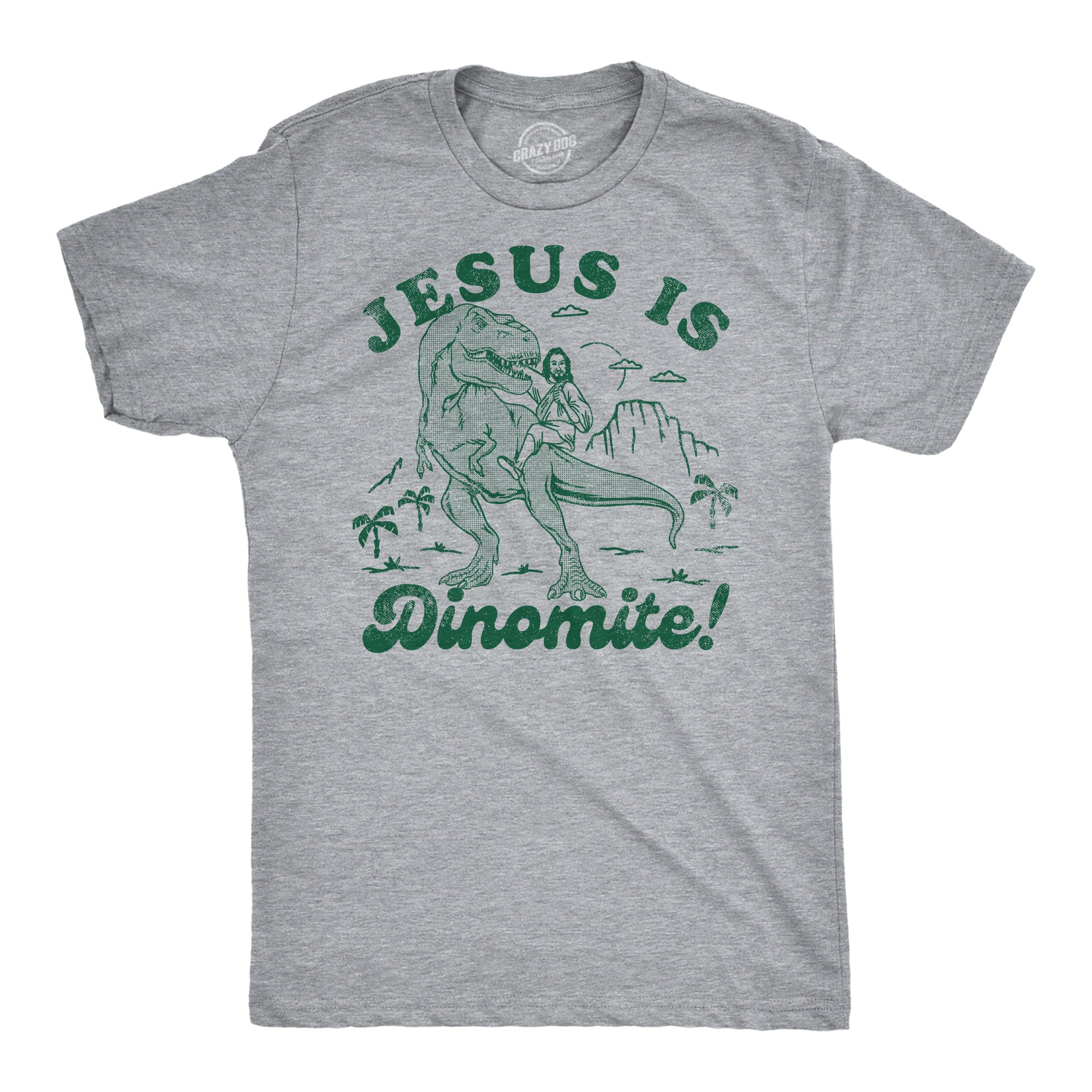 Funny Light Heather Grey - Jesus Is Dinomite Jesus Is Dinomite Mens T Shirt Nerdy Easter Religion Dinosaur sarcastic Tee