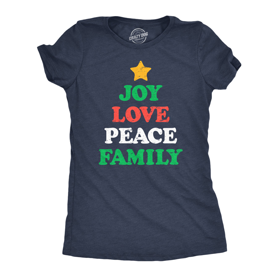 Funny Heather Navy - Joy Love Peace Family Joy Peace Love Family Womens T Shirt Nerdy Christmas Tee