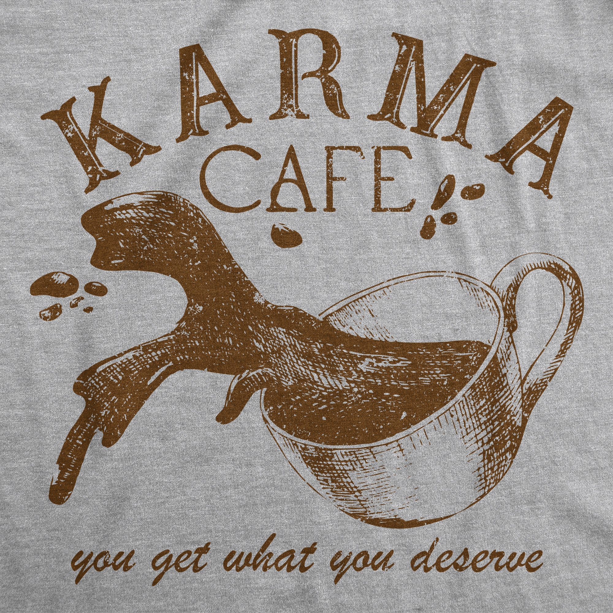 Funny Light Heather Grey - Karma Cafe Karma Cafe Mens T Shirt Nerdy Coffee sarcastic Tee