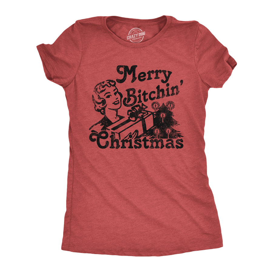 Funny Heather Red - Merry Bitchin Xmas Merry Bitchin Christmas Womens T Shirt Nerdy Christmas sarcastic Tee