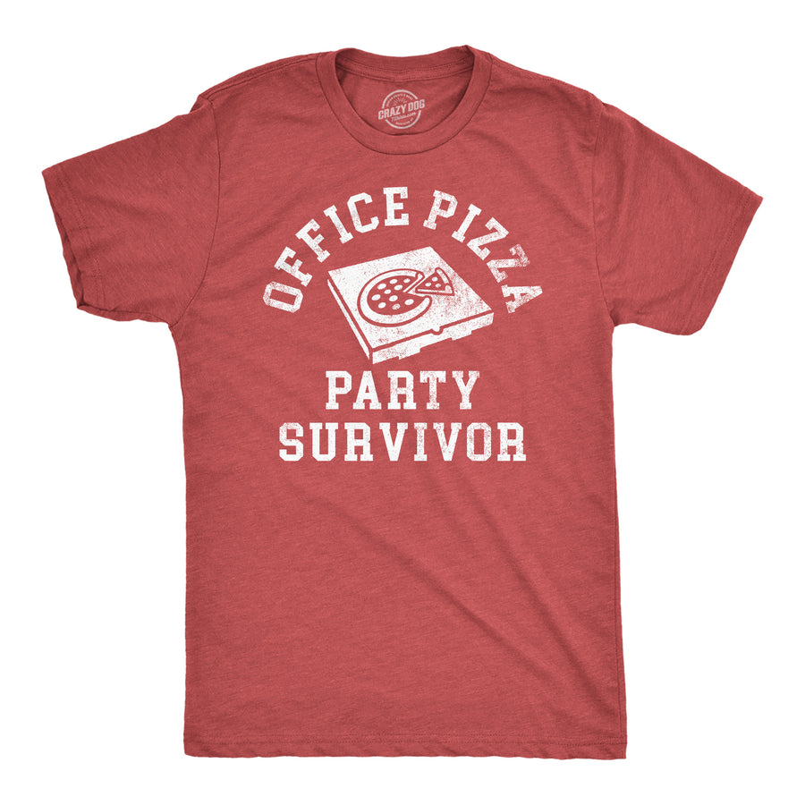 Funny Heather Red - Office Pizza Party Survivor Office Pizza Party Survivor Mens T Shirt Nerdy Office Food sarcastic Tee
