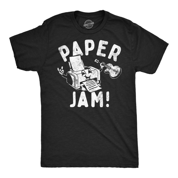 Funny Heather Black - Paper Jam Paper Jam Mens T Shirt Nerdy Music sarcastic Tee
