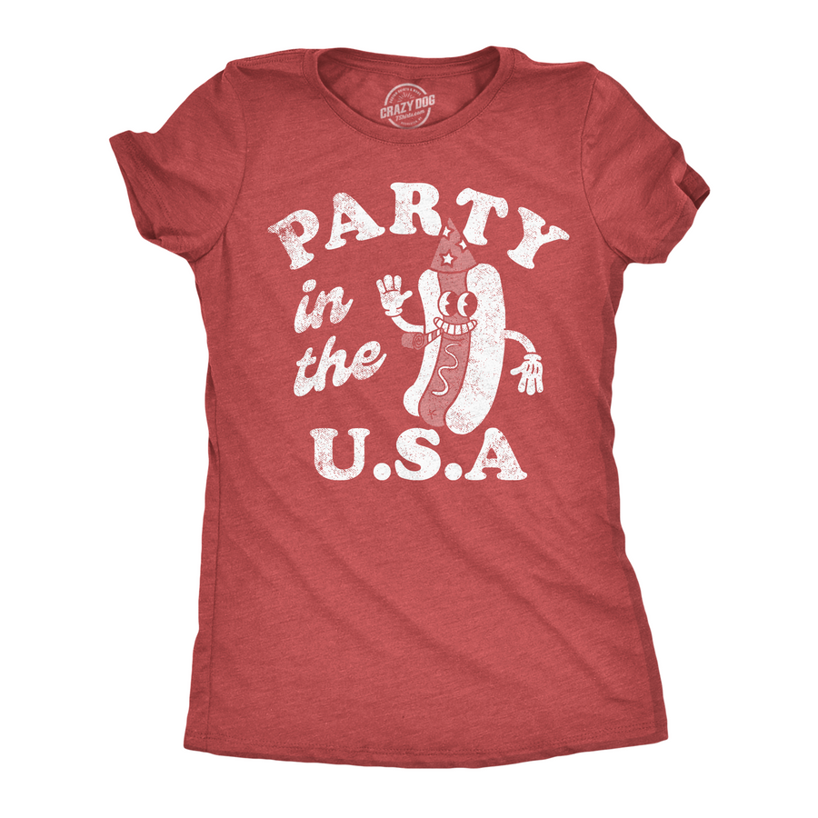 Funny Heather Red - Party In The USA Party In The USA Womens T Shirt Nerdy Fourth Of July sarcastic Tee