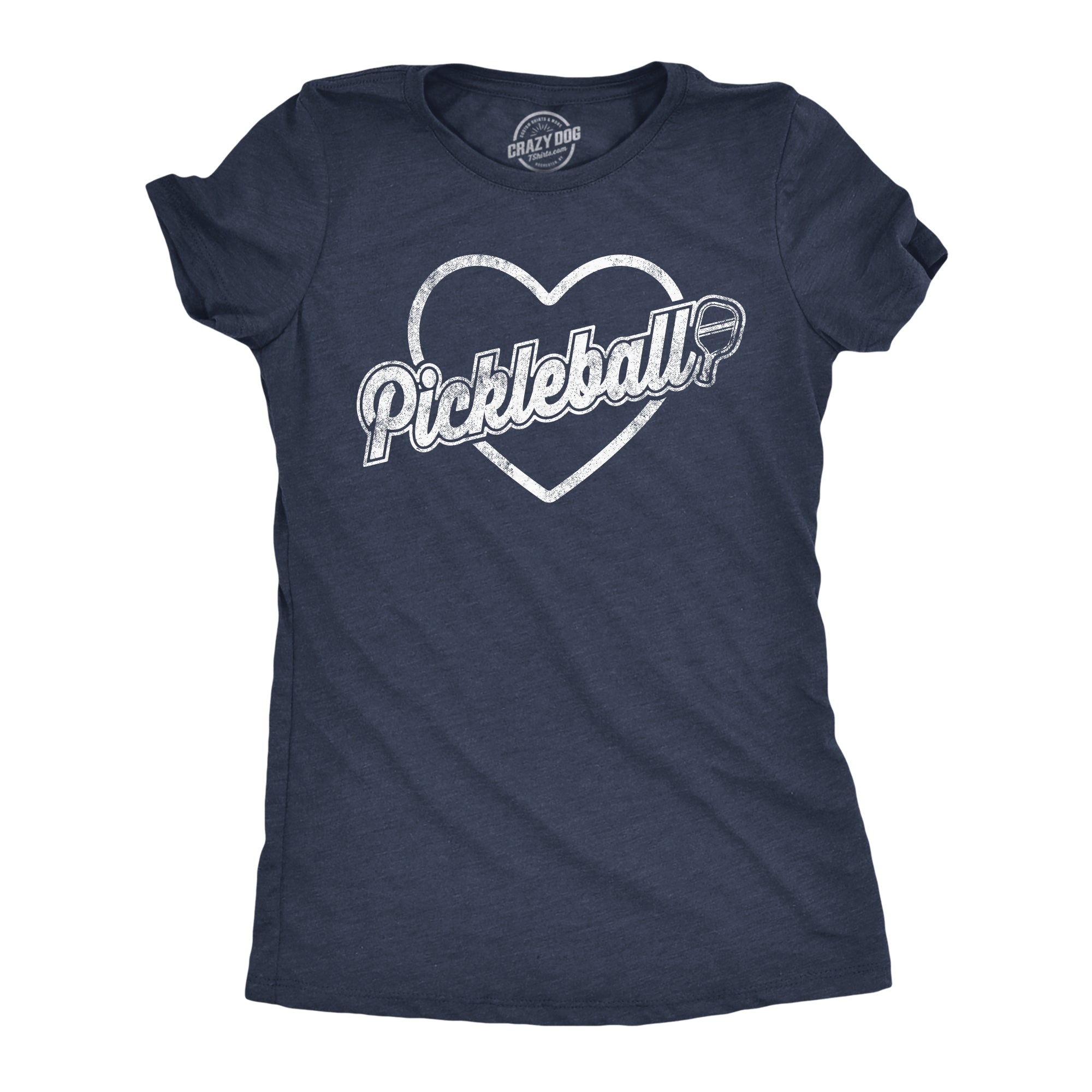 Funny Heather Navy - Pickleball Heart Pickleball Heart Womens T Shirt Nerdy Sarcastic Tee