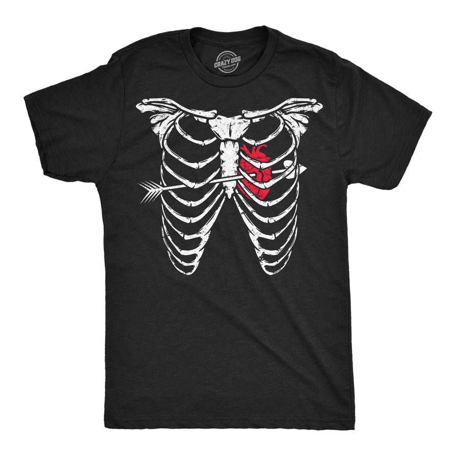 Funny Heather Black - Ribcage Arrow Heart Ribcage Arrow Heart Mens T Shirt Nerdy Valentine's Day Sarcastic Tee