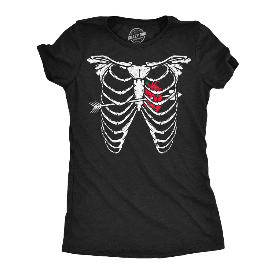 Funny Heather Black - Ribcage Arrow Heart Ribcage Arrow Heart Womens T Shirt Nerdy Valentine's Day Sarcastic Tee