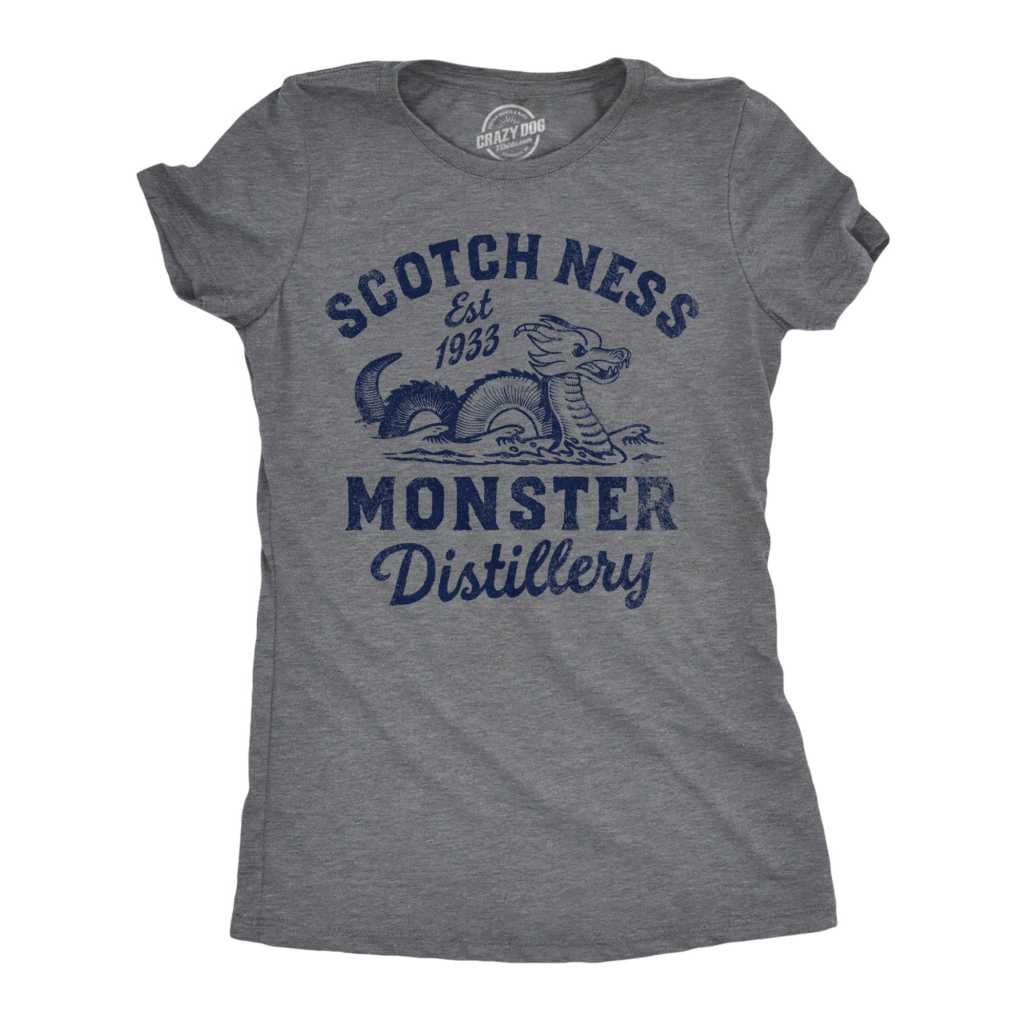 Funny Dark Heather Grey - Scotch Ness Monster Scotch Ness Monster Distillery Womens T Shirt Nerdy Liquor sarcastic Tee