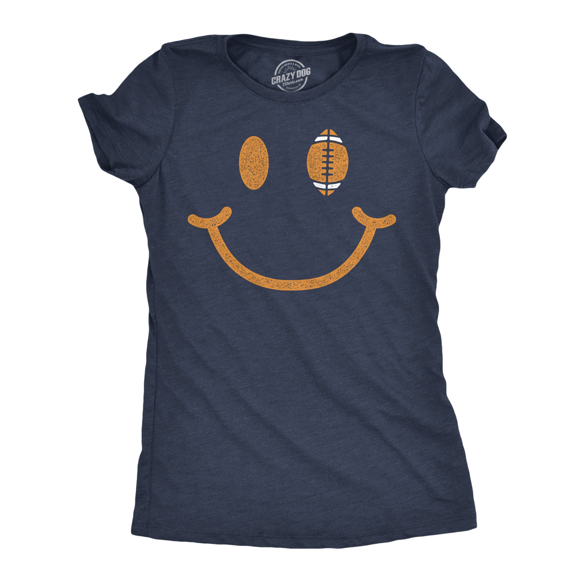 Funny Heather Navy - Football Smiling Face Football Smiling Face Womens T Shirt Nerdy Football Tee
