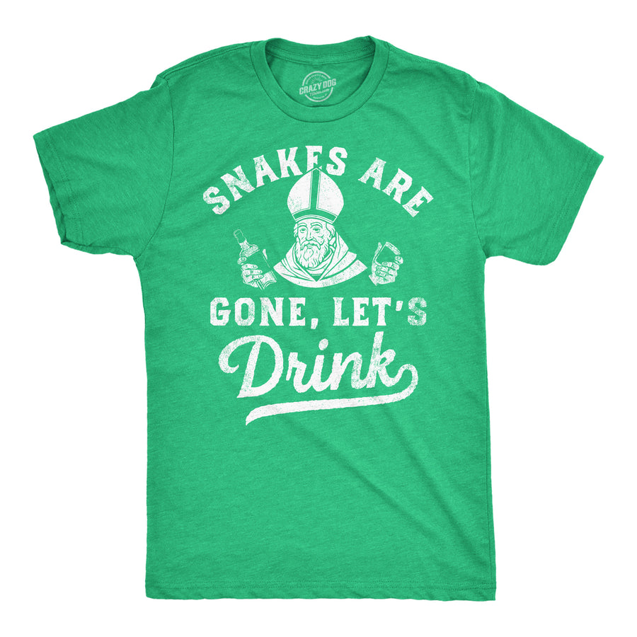 Funny Heather Green - Snakes Are Gone Snakes Are Gone Lets Drink Mens T Shirt Nerdy Saint Patrick's Day Drinking sarcastic Tee