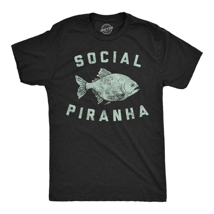 Funny Heather Black - Social Piranha Social Piranha Mens T Shirt Nerdy animal sarcastic Tee