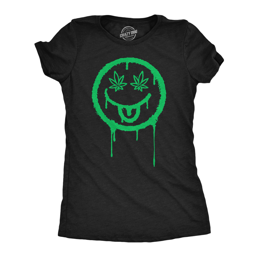 Funny Heather Black - Spray Paint Pot Leaf Smile Spray Paint Pot Leaf Smile Womens T Shirt Nerdy 420 sarcastic Tee