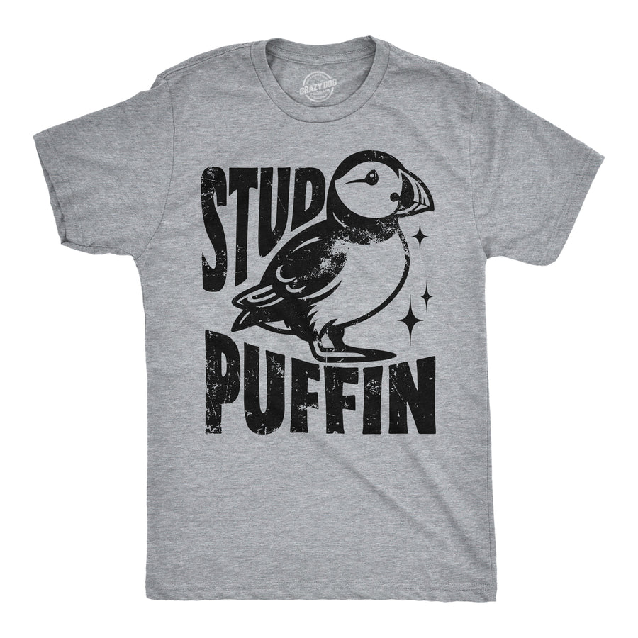 Funny Light Heather Grey - Stud Puffin Stud Puffin Mens T Shirt Nerdy animal sarcastic Tee