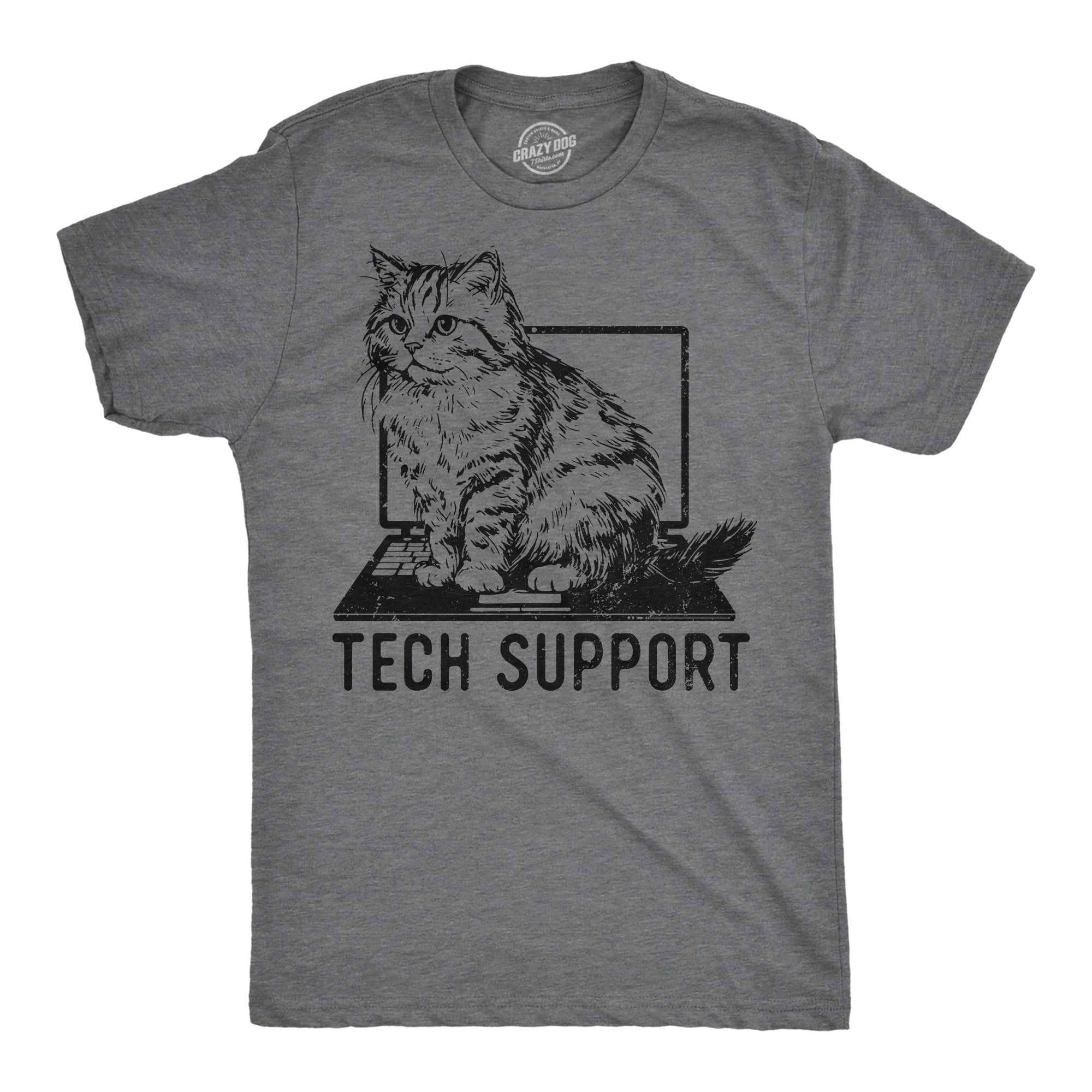 Funny Dark Heather Grey - Tech Support Tech Support Mens T Shirt Nerdy cat sarcastic Tee