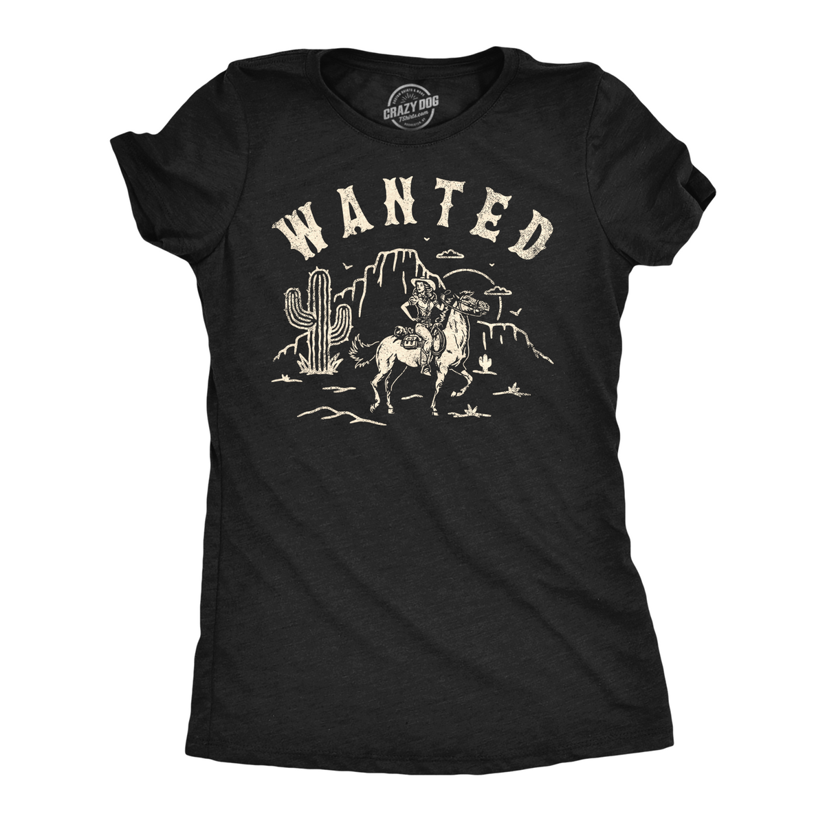 Funny Heather Black - Wanted Retro Cowgirl Wanted Retro Cowgirl Womens T Shirt Nerdy Retro Tee