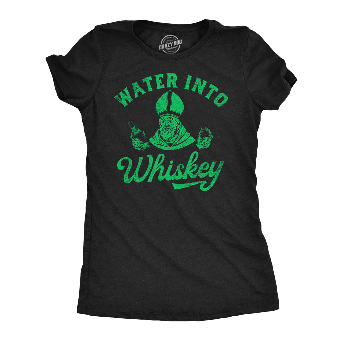 Funny Heather Black - Water Into Whiskey Water Into Whiskey Womens T Shirt Nerdy Saint Patrick&#39;s Day Liquor Tee