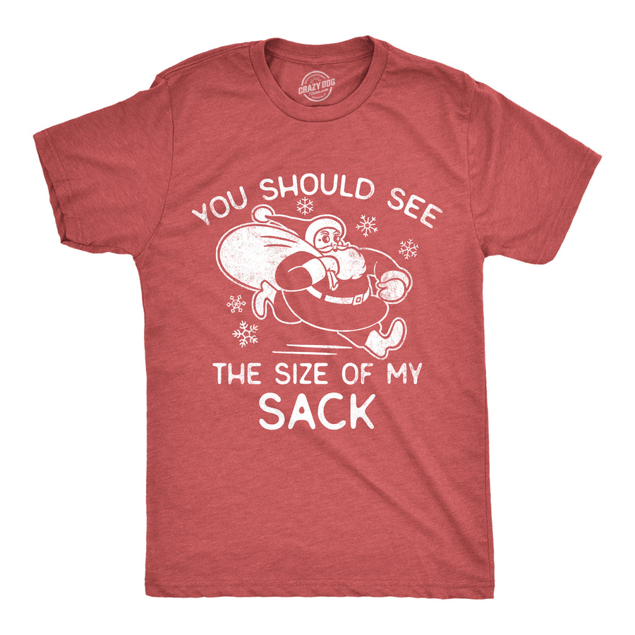 Funny Heather Red - Size Of My Sack You Should See The Size Of My Sack Mens T Shirt Nerdy Christmas sarcastic Tee