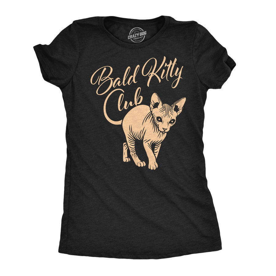 Funny Heather Black - Bald Kitty Bald Kitty Club Womens T Shirt Nerdy cat sarcastic Tee