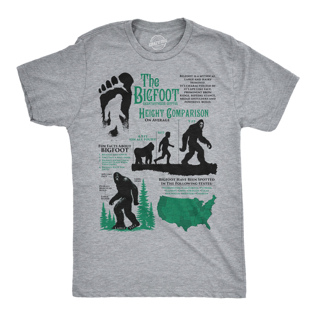 Funny Light Heather Grey - Bigfoot Fact Bigfoot Facts Sheet Mens T Shirt Nerdy animal Tee