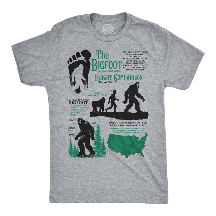 Funny Light Heather Grey - Bigfoot Fact Bigfoot Facts Sheet Mens T Shirt Nerdy animal Tee