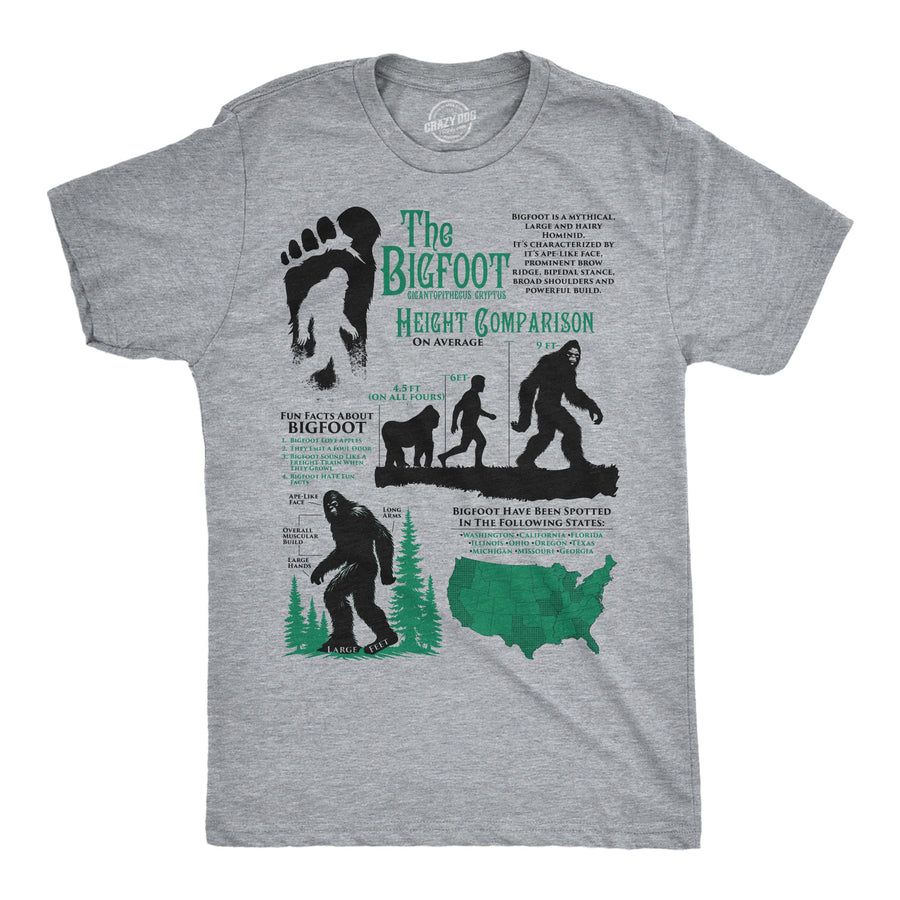 Funny Light Heather Grey - Bigfoot Fact Bigfoot Facts Sheet Mens T Shirt Nerdy animal Tee