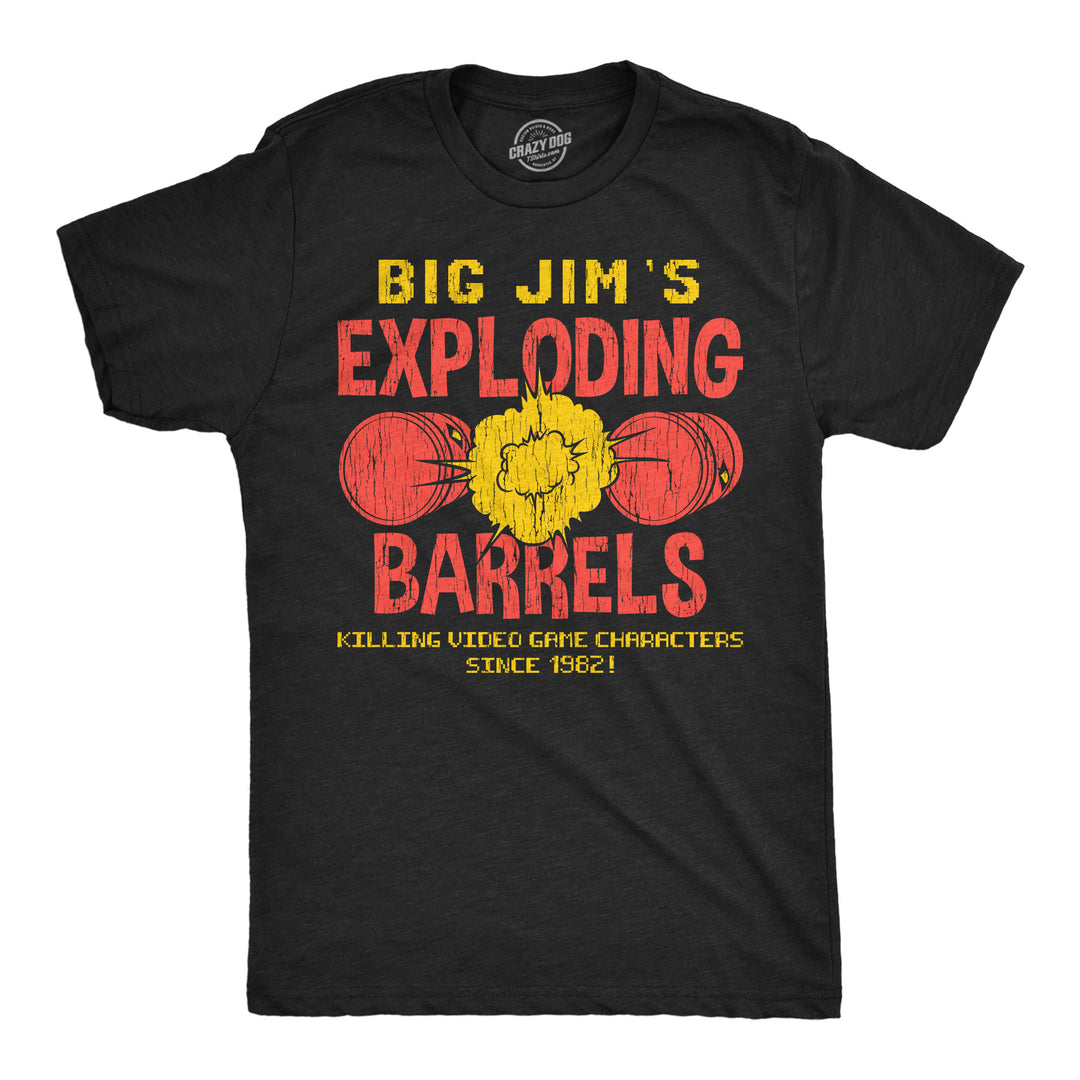Funny Heather Black - Big Jims Big Jims Exploding Barrels Mens T Shirt Nerdy Video Games Tee