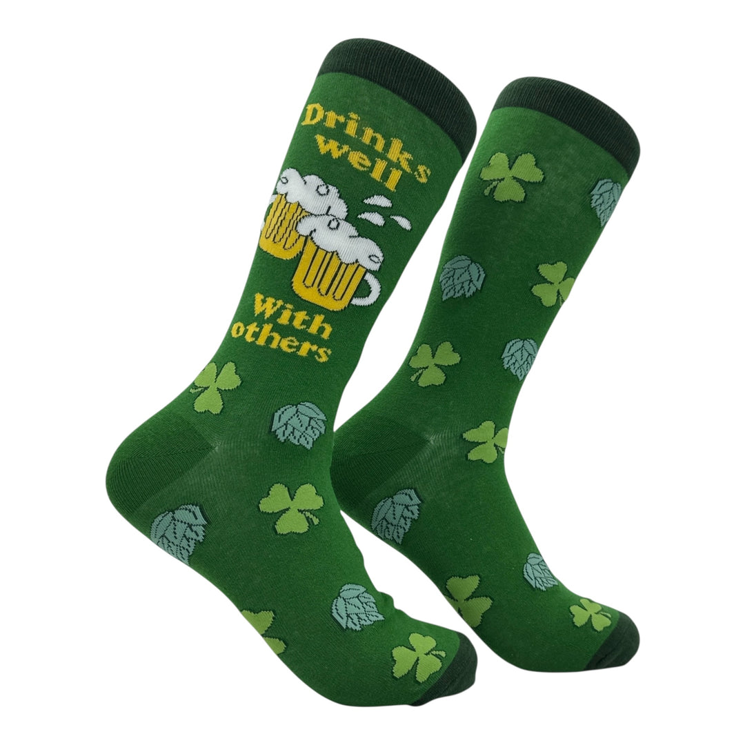 Funny Green - Drinks Well Drinks Well With Others Sock Nerdy Saint Patrick's Day drinking Tee