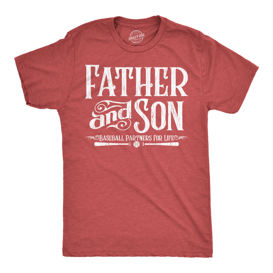 Funny Heather Red - Father Son Baseball Father And Son Baseball Partners For Life Mens T Shirt Nerdy Father's Day baseball Tee