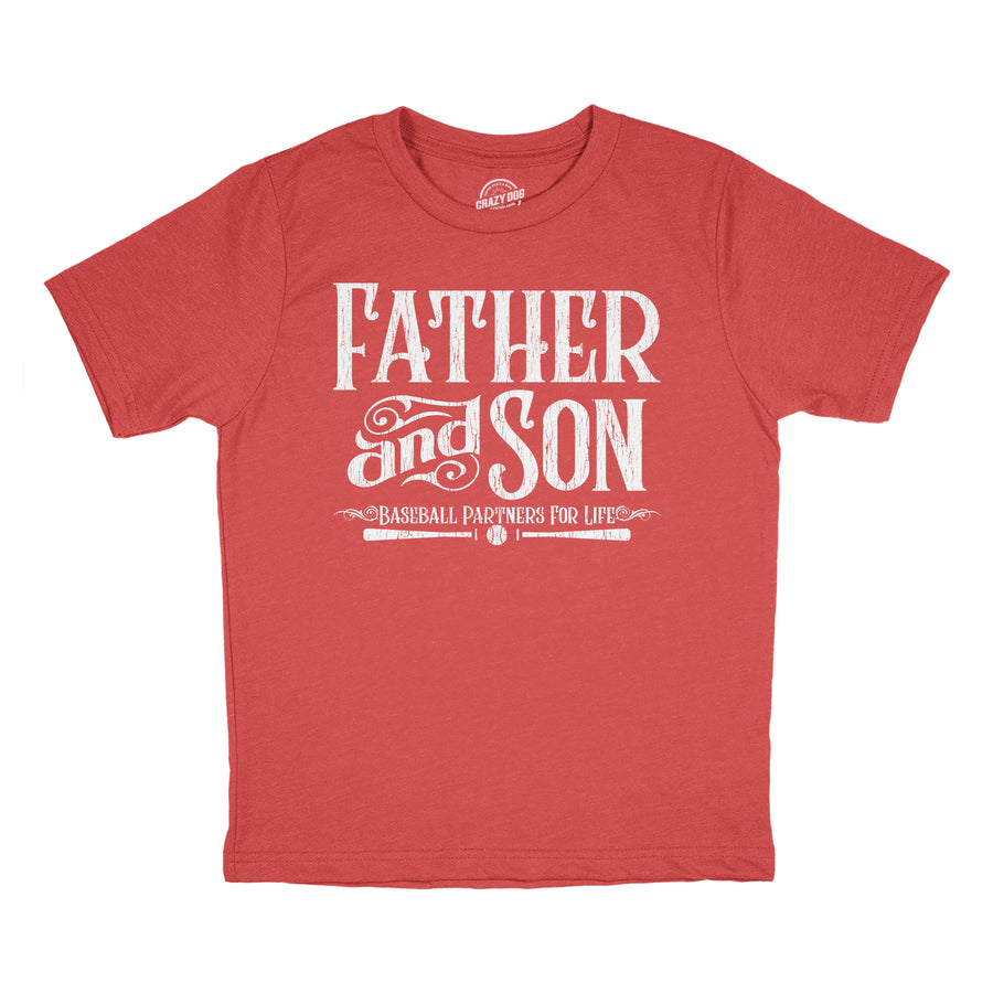 Funny Heather Red - Father Son Baseball Father And Son Baseball Partners For Life Youth T Shirt Nerdy Father's Day baseball Tee