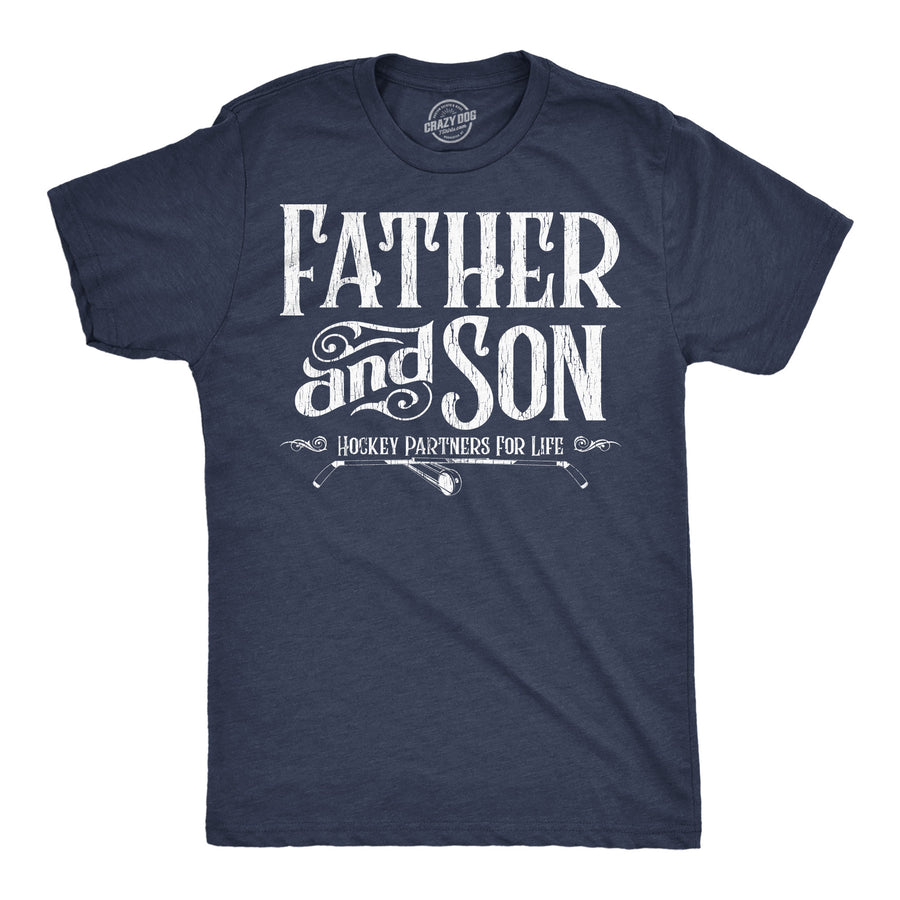 Funny Heather Navy - Father Son Hockey Father And Son Hockey Partners For Life Mens T Shirt Nerdy Father's Day Hockey Tee