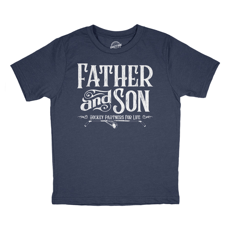 Funny Heather Navy - Father Son Hockey Father And Son Hockey Partners For Life Youth T Shirt Nerdy Father's Day Hockey Tee