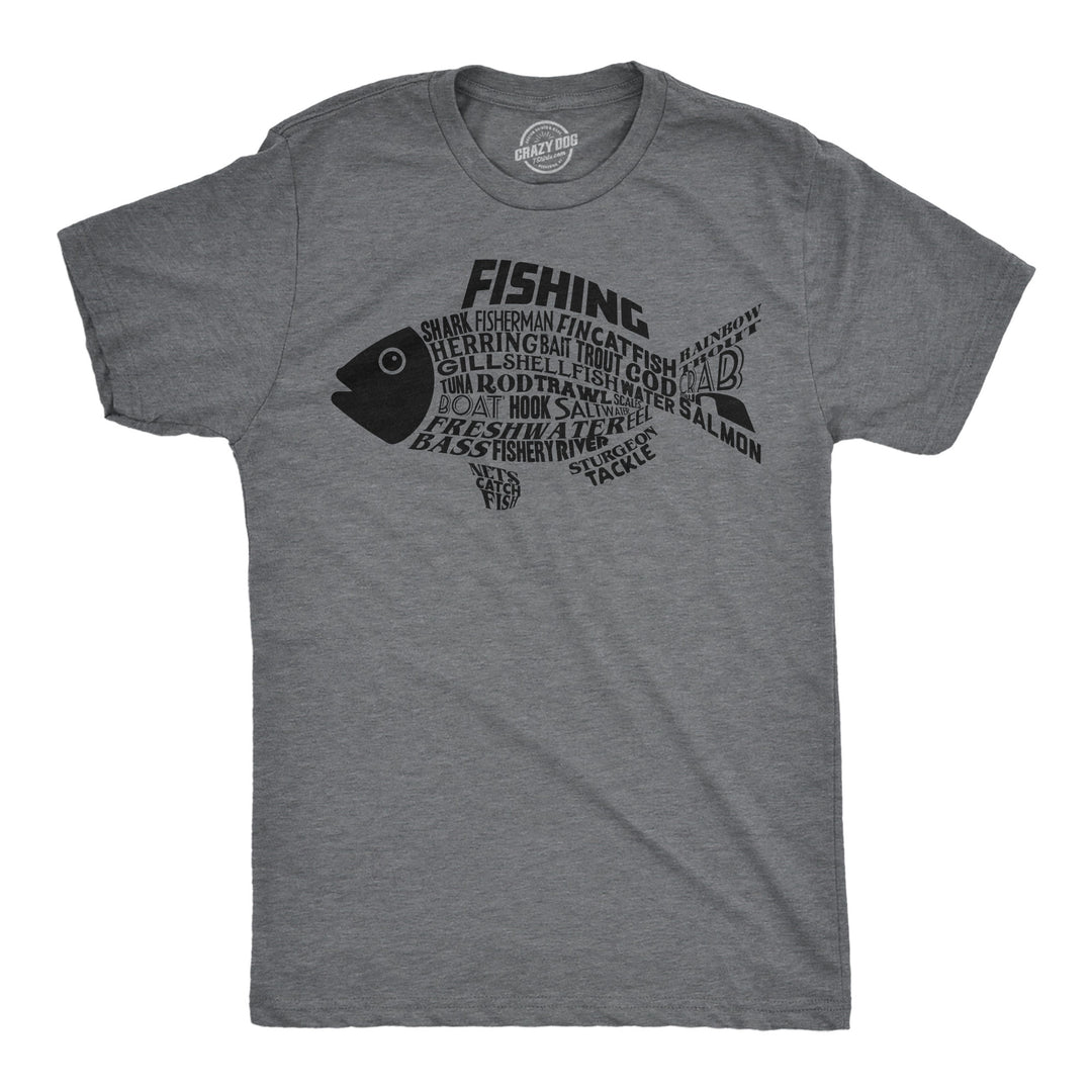 Funny Dark Heather Grey - Fish Text Fish Made Of Text Mens T Shirt Nerdy fishing Tee