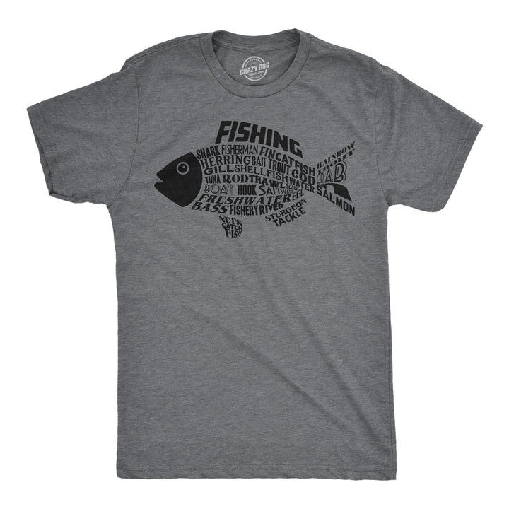 Funny Dark Heather Grey - Fish Text Fish Made Of Text Mens T Shirt Nerdy fishing Tee